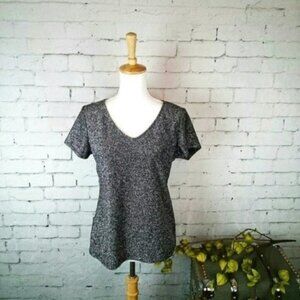 S. Levine Silver And Black Metallic V-neck Top Size Medium